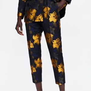 Zara Floral Jacquard Trousers Size M